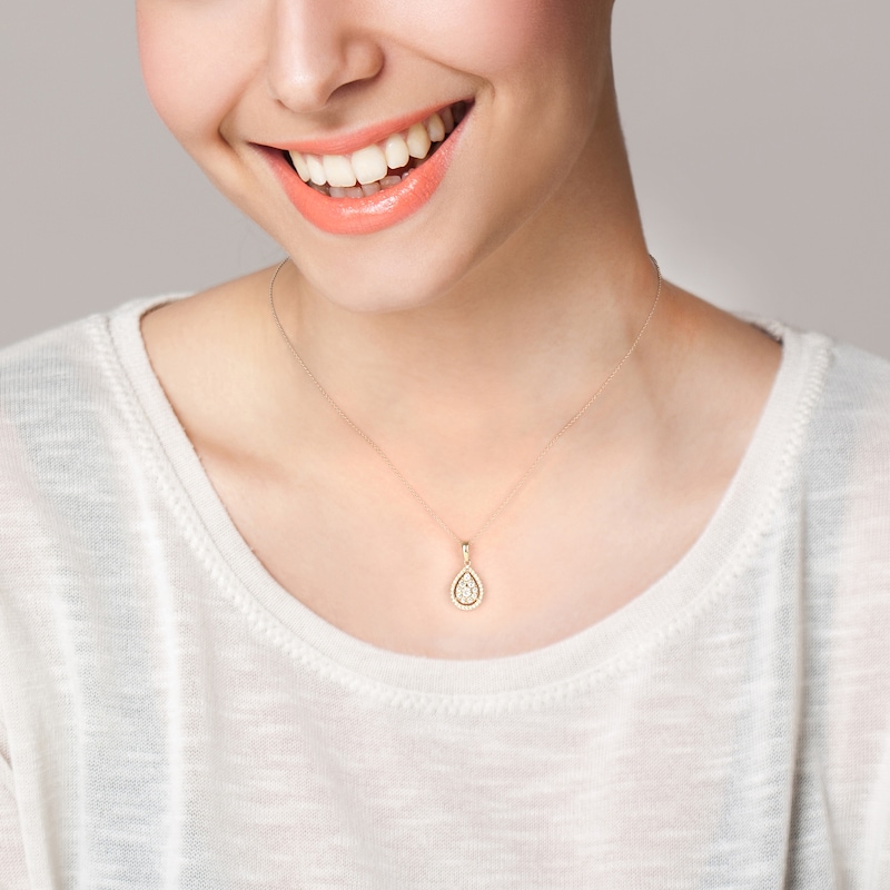 Main Image 5 of Previously Owned Diamond Teardrop Halo Necklace 1/2 ct tw 10K Yellow Gold 18"