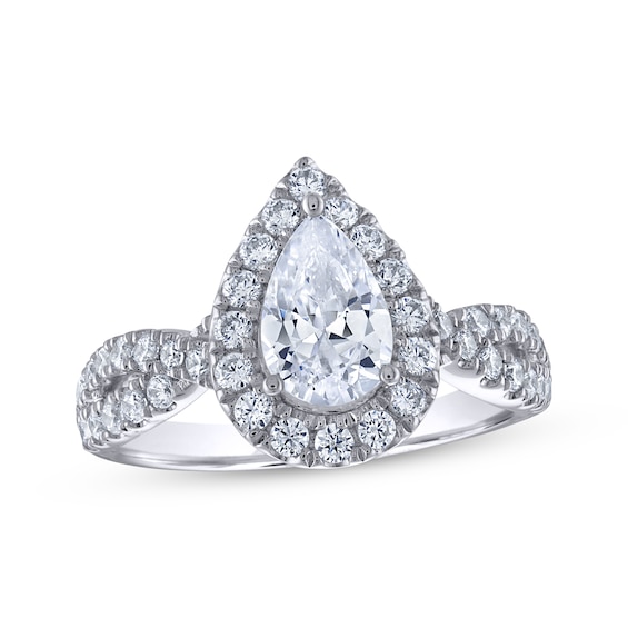 Previously Owned THE LEO Legacy Lab-Grown Diamond Pear-Shaped Twist Shank Engagement Ring 1-3/4 ct tw 14K White Gold