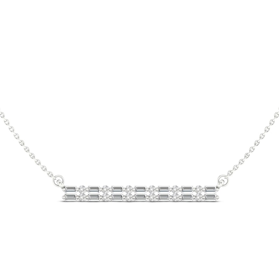 Previously Owned KAY Lab-Grown Diamonds Baguette & Round-Cut Bar Necklace 1/2 ct tw 14K White Gold 18"