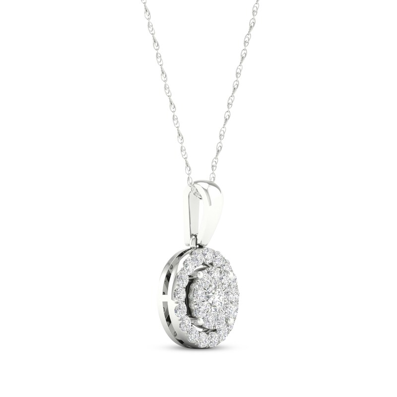 Main Image 2 of Previously Owned KAY Lab-Grown Diamonds Circle Halo Necklace 1/2 ct tw 10K White Gold 18"