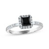 Thumbnail Image 1 of Previously Owned Princess-Cut Black Diamond & White Diamond Halo Engagement Ring 1 ct tw 14K White Gold