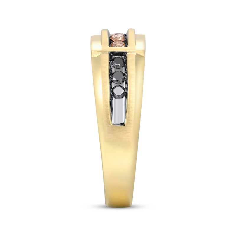 Main Image 2 of Previously Owned Men's Brown & Black Diamond Wedding Band 1/2 ct tw 10K Yellow Gold