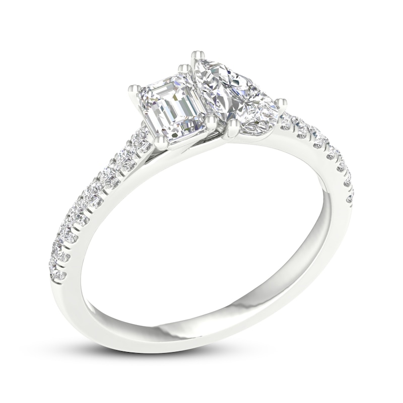Main Image 2 of Previously Owned Toi et Moi Emerald-Cut & Pear-Shaped Lab-Grown Diamond Engagement Ring 1-1/4 ct tw 14K White Gold