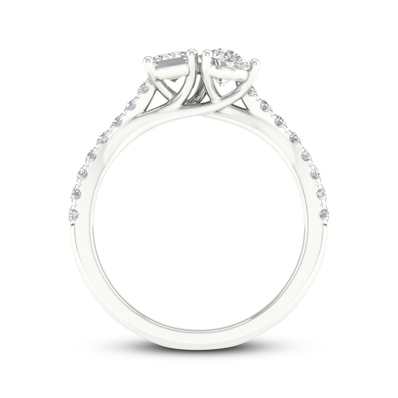 Main Image 4 of Previously Owned Toi et Moi Emerald-Cut & Pear-Shaped Lab-Grown Diamond Engagement Ring 1-1/4 ct tw 14K White Gold