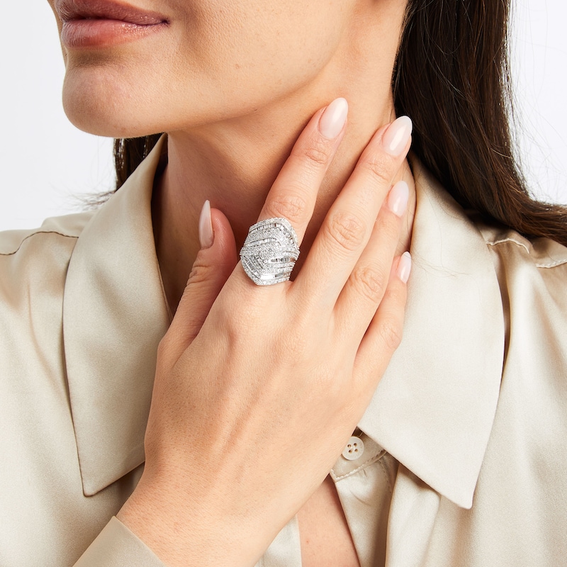 Main Image 4 of Previously Owned Baguette & Round-Cut Diamond Multi-Row Fashion Ring 3 ct tw 10K White Gold