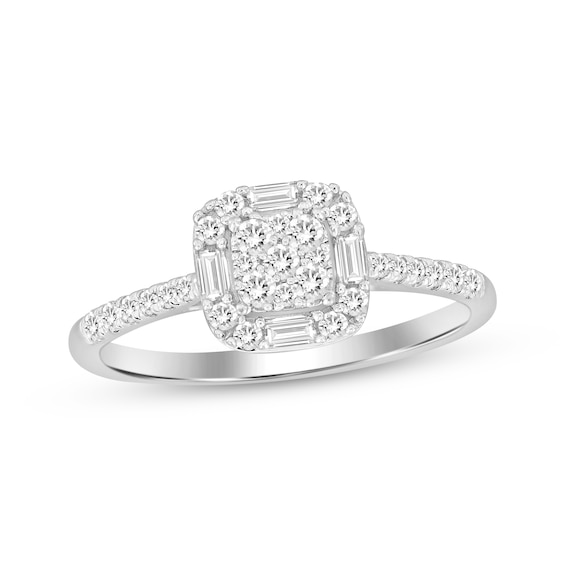 Previously Owned Baguette & Round-Cut Diamond Promise Ring 1/3 ct tw 10K White Gold