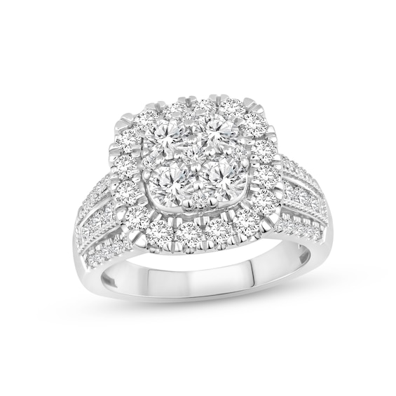 Previously Owned Multi-Diamond Center Engagement Ring 2 ct tw Round-cut 14K White Gold