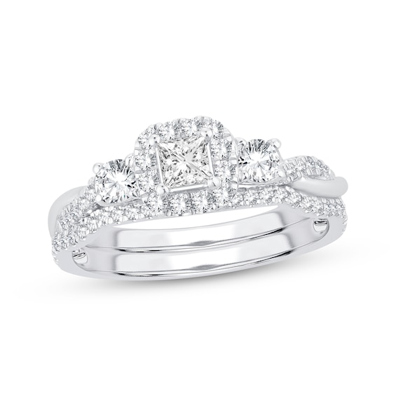 Previously Owned Memories Moments Magic Diamond Bridal Set 3/4 ct tw Princess & Round-cut 10K White Gold