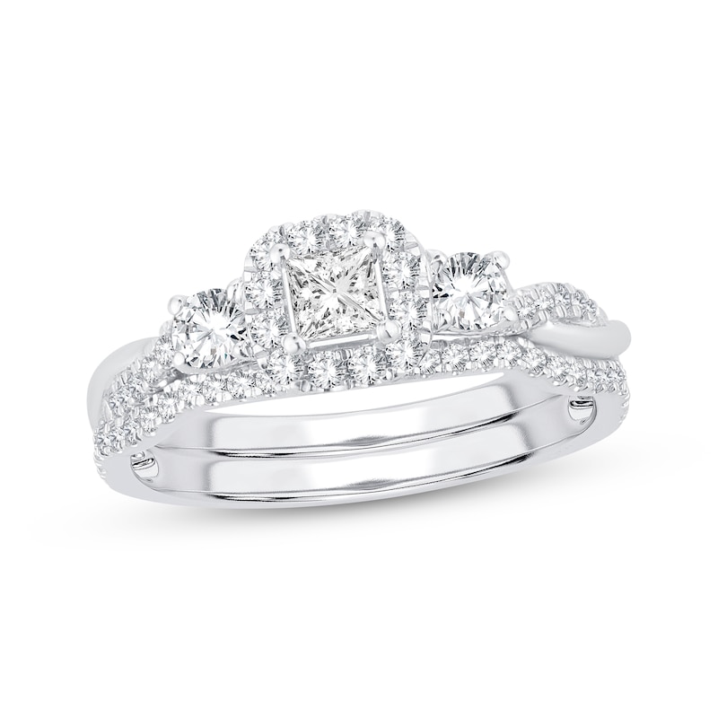 Main Image 1 of Previously Owned Memories Moments Magic Diamond Bridal Set 3/4 ct tw Princess & Round-cut 10K White Gold