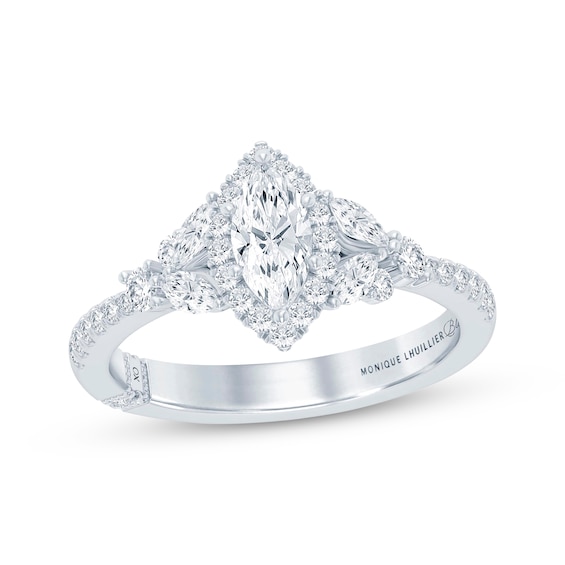 Previously Owned Monique Lhuillier Bliss Diamond Engagement Ring 1-1/8 ct tw Marquise & Round-cut 18K White Gold