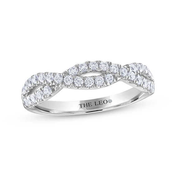 Previously Owned THE LEO Diamond Round-Cut Crossover Twist Anniversary Band 1/2 ct tw 14K White Gold