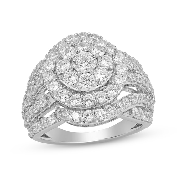 Previously Owned Round-Cut Diamond Double Halo Ring 3 ct tw 10K White Gold