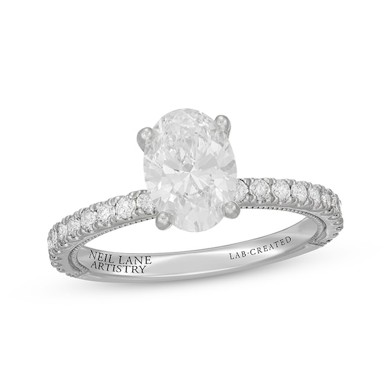 Previously Owned Neil Lane Artistry Oval-Cut Lab-Grown Diamond Engagement Ring 2 ct tw 14K White Gold