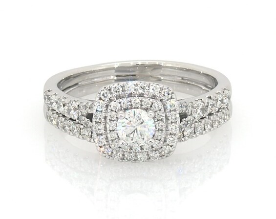 Previously Owned THE LEO First Light Diamond Round-cut Bridal Set 1-1/5 ct tw 14K White Gold Size 10