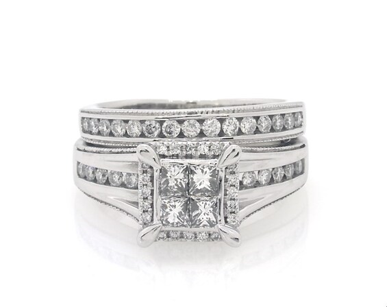 Previously Owned Princess-Cut Quad Diamond Bridal Set 7/8 ct tw 14K White Gold Size