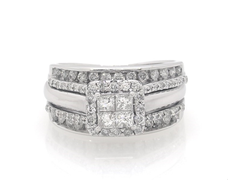 Main Image 1 of Previously Owned Princess-Cut Quad Diamond Engagement Ring 7/8 ct tw 10K White Gold Size 6