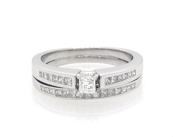 Previously Owned Princess-Cut Diamond Bridal Set 1/2 ct tw 14K White Gold Size 6.5