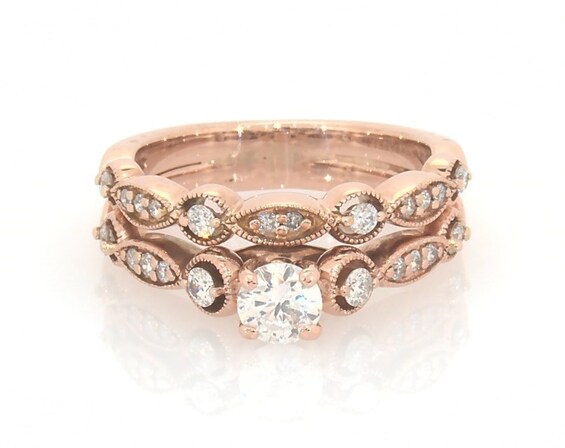 Previously Owned Adrianna Papell Round-Cut Diamond Bridal Set 1/2 ct tw 14K Rose Gold Size 4.5