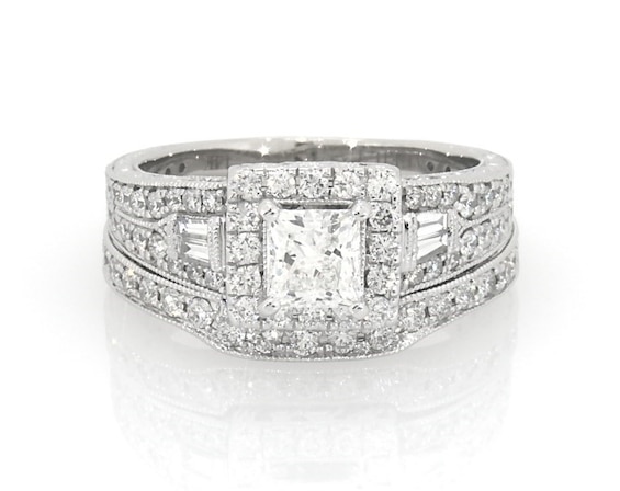 Previously Owned Neil Lane Princess-Cut Diamond Halo Bridal Set 1-1/3 ct tw 14K White Gold Size 6