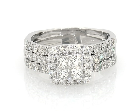 Previously Owned Princess-Cut Quad Diamond Bridal Set 1-7/8 ct tw 14K White Gold Size 8.5