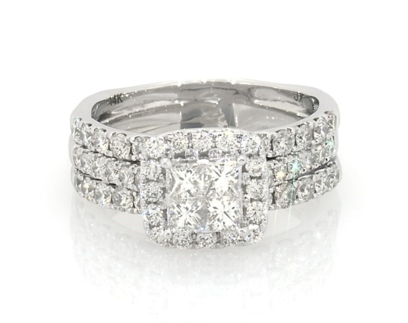 Main Image 1 of Previously Owned Princess-Cut Quad Diamond Bridal Set 1-7/8 ct tw 14K White Gold Size 8.5