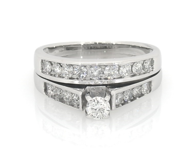 Main Image 1 of Previously Owned Round-Cut Diamond Bridal Set 1 ct tw 14K White Gold Size 7.75