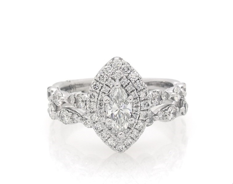 Main Image 1 of Previously Owned Monique Lhuillier Bliss Marquise-Cut Diamond Bridal Set 1-1/2 ct tw 18K White Gold Size 5.75