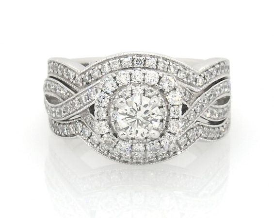 Previously Owned Neil Lane Round-Cut Diamond Double Halo Bridal Set 1 ct tw 14K White Gold 5