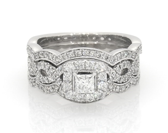 Previously Owned Neil Lane Princess-Cut Diamond Halo Bridal Set 1 ct tw 14K White Gold Size 6