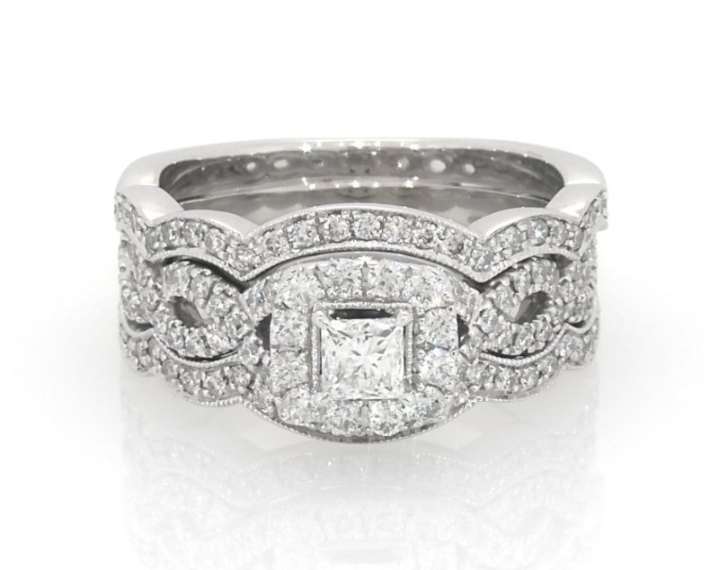 Main Image 1 of Previously Owned Neil Lane Princess-Cut Diamond Halo Bridal Set 1 ct tw 14K White Gold Size 6