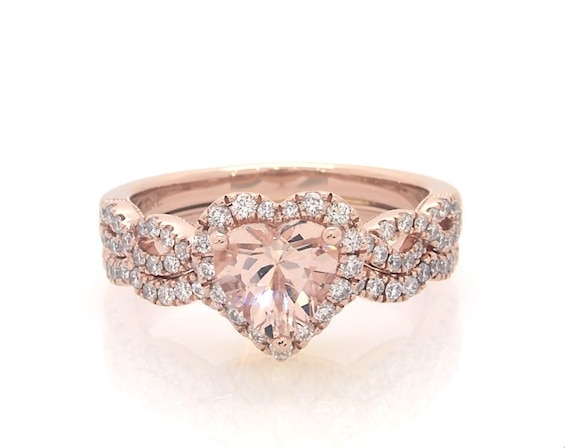 Previously Owned Neil Lane Heart-Shaped Morganite & Diamond Bridal Set 5/8 ct tw 14K Rose Gold Size 7.5