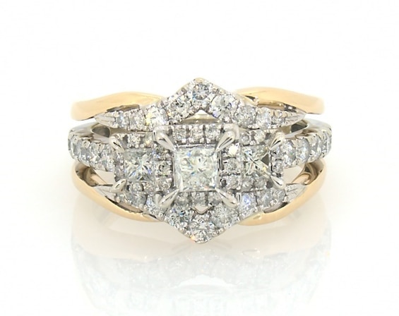 Previously Owned Princess-Cut Diamond Three-Stone Bridal Set 1-1/3 ct tw 10K White Gold & 14K Two-Tone 6.5