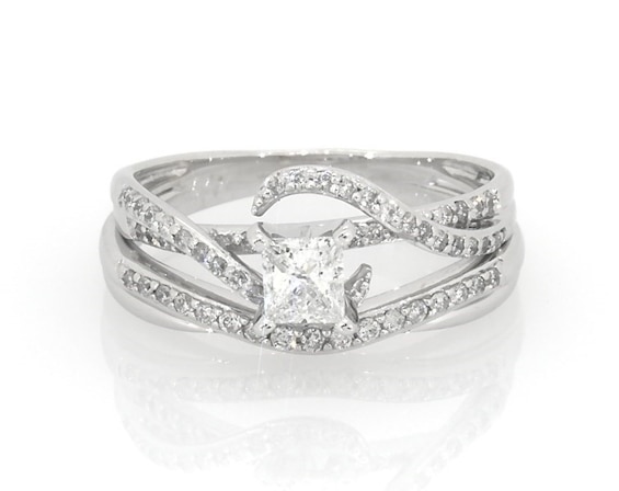 Previously Owned Princess-Cut Diamond Bypass Bridal Set 1/2 ct tw 10K White Gold Size 7