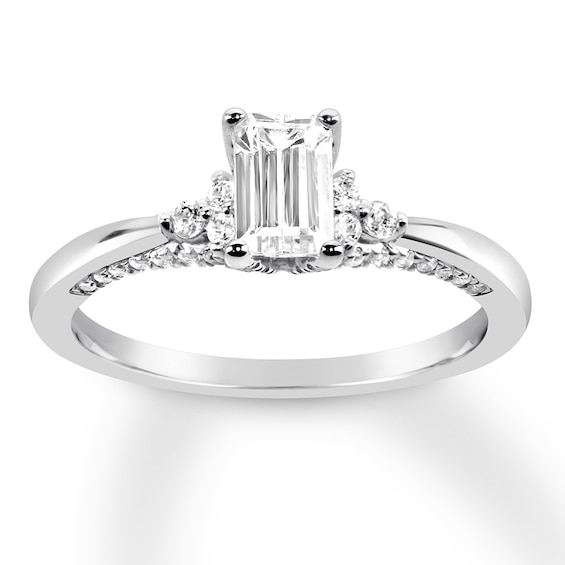 Previously Owned Diamond Engagement Ring 1 ct tw Emerald/Round 14K White Gold