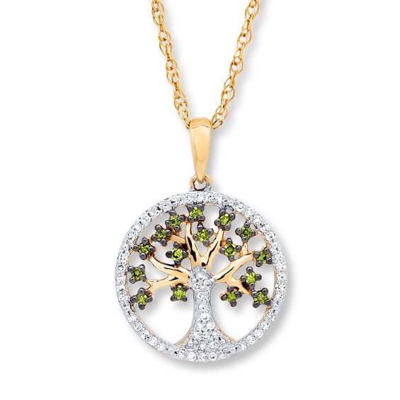 Previously Owned Tree Necklace 1/5 ct tw Green Diamonds 10K Yellow Gold