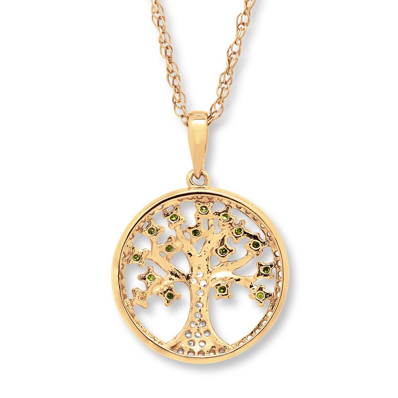 Main Image 3 of Previously Owned Tree Necklace 1/5 ct tw Green Diamonds 10K Yellow Gold