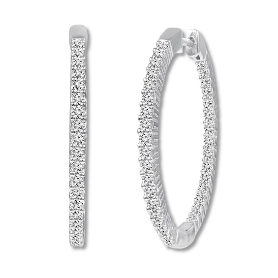 Previously Owned Diamond Hoop Earrings 1-1/2 ct tw Round-cut 14K White Gold