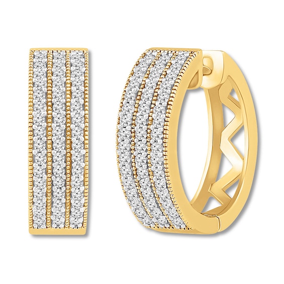 Previously Owned Diamond Hoop Earrings 1/2 ct tw Round-cut 10K Yellow Gold