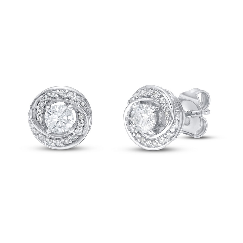 Main Image 1 of Previously Owned Diamond Knot Earrings 1/2 ct tw Round-cut 10K White Gold