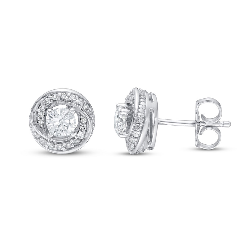 Main Image 2 of Previously Owned Diamond Knot Earrings 1/2 ct tw Round-cut 10K White Gold