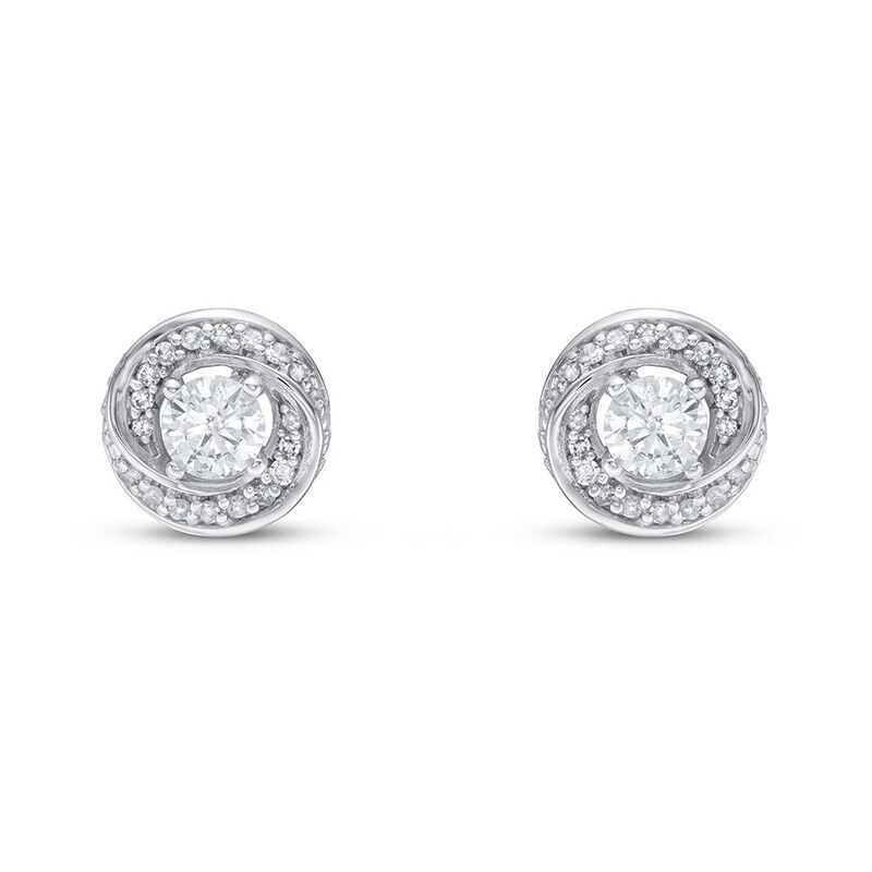 Main Image 3 of Previously Owned Diamond Knot Earrings 1/2 ct tw Round-cut 10K White Gold