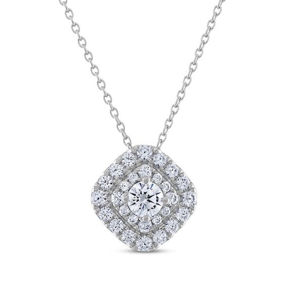 Previously Owned THE LEO Cushion-Shaped Diamond Necklace 1 ct tw Round-Cut 14K White Gold 19"