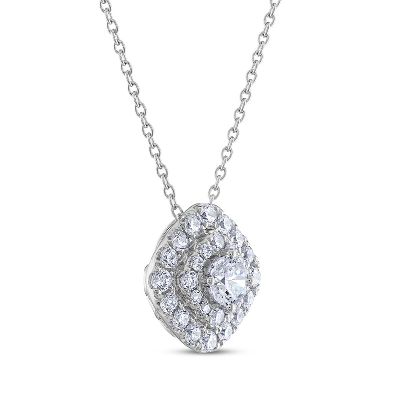 Main Image 2 of Previously Owned THE LEO Cushion-Shaped Diamond Necklace 1 ct tw Round-Cut 14K White Gold 19&quot;