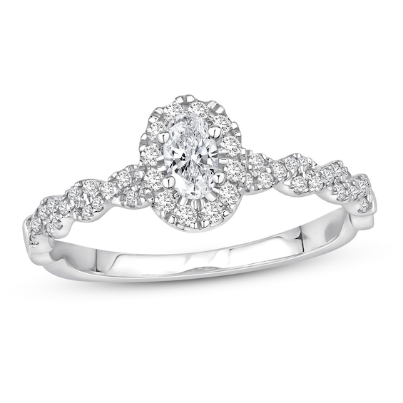 Previously Owned Diamond Engagement Ring 1/2 ct tw Oval/Round 14K White Gold