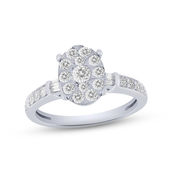Previously Owned Diamond Engagement Ring 3/4 ct tw Round/Baguette 14K White Gold