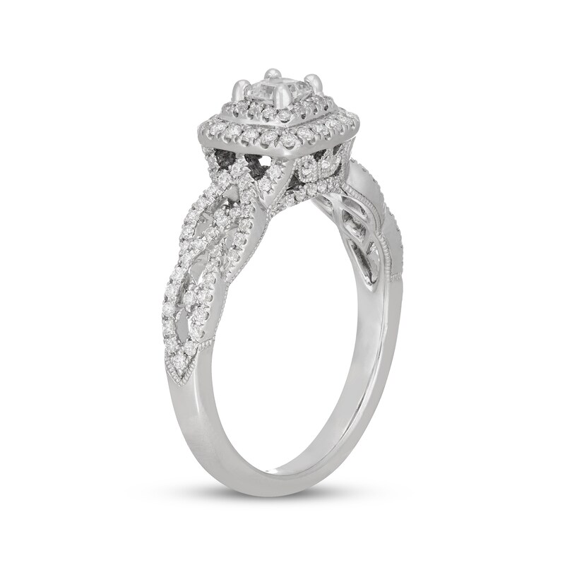 Main Image 2 of Previously Owned Neil Lane Princess-Cut Diamond Double Cushion Frame Twist Engagement Ring 3/4 ct tw 14K White Gold