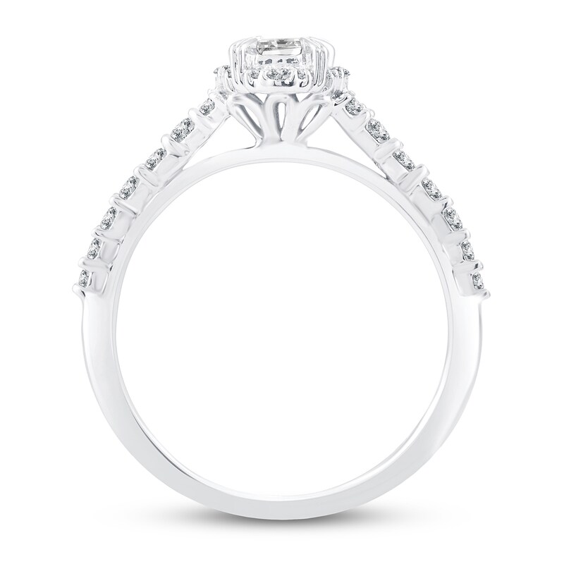 Main Image 3 of Previously Owned Diamond Engagement Ring 3/4 ct tw Emerald & Round 14K White Gold
