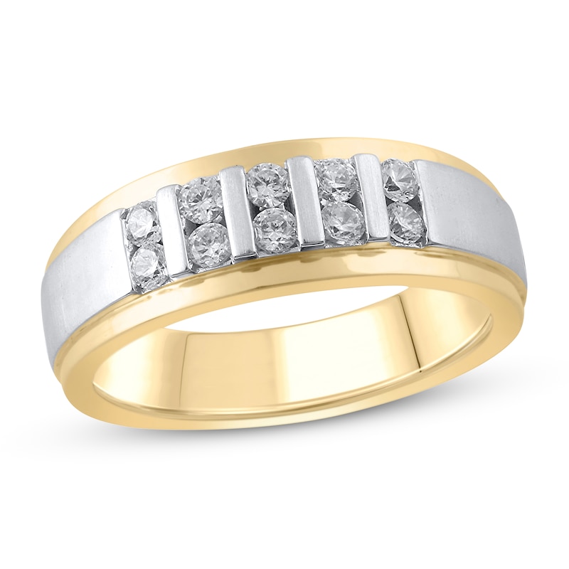 Main Image 1 of Previously Owned Men's Diamond Wedding Band 1/2 ct tw Round-cut 10K Two-Tone Gold
