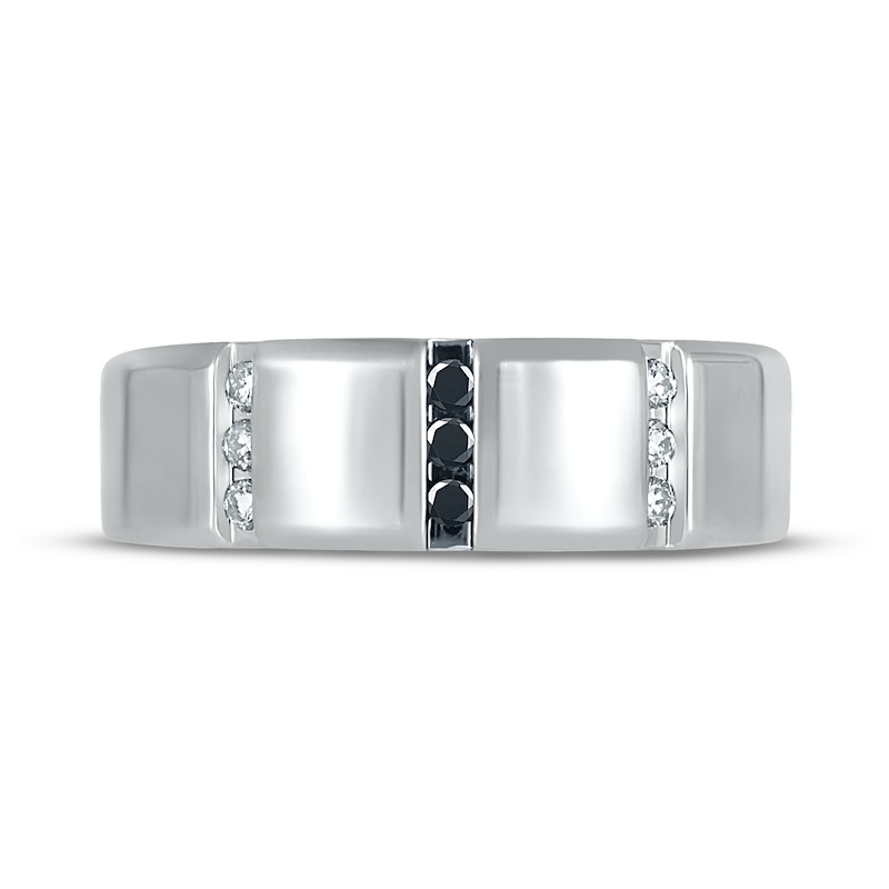 Main Image 2 of Previously Owned Men's Black & White Diamond Wedding Band 1/5 ct tw 10K White Gold