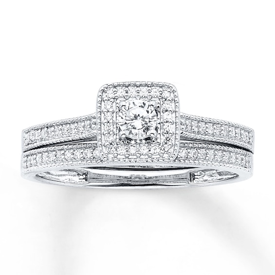 Previously Owned Diamond Bridal Set 1/3 ct tw Round-cut 14K White Gold